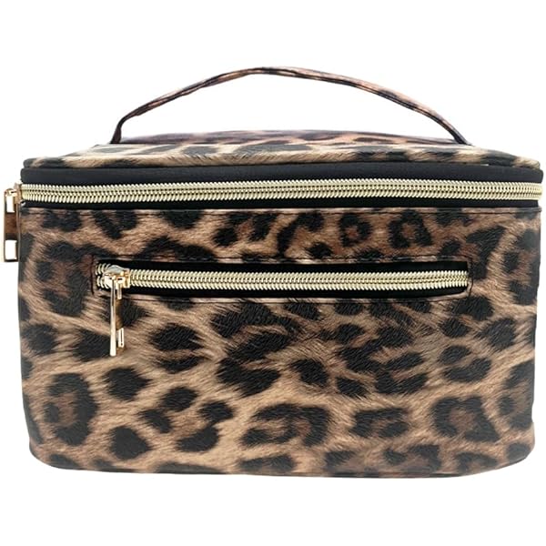 JEOCODY Tragbare Kosmetiktasche Leopard – Make-up-Tasche Mit Griff, Wasserdicht, 22,5x16,5x15 Cm