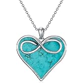 BETHZA Genuine Turquoise Heart Necklace 925 Sterling Silver Infinity Heart Pendant Necklace Boho Western Jewelry Gift for Women