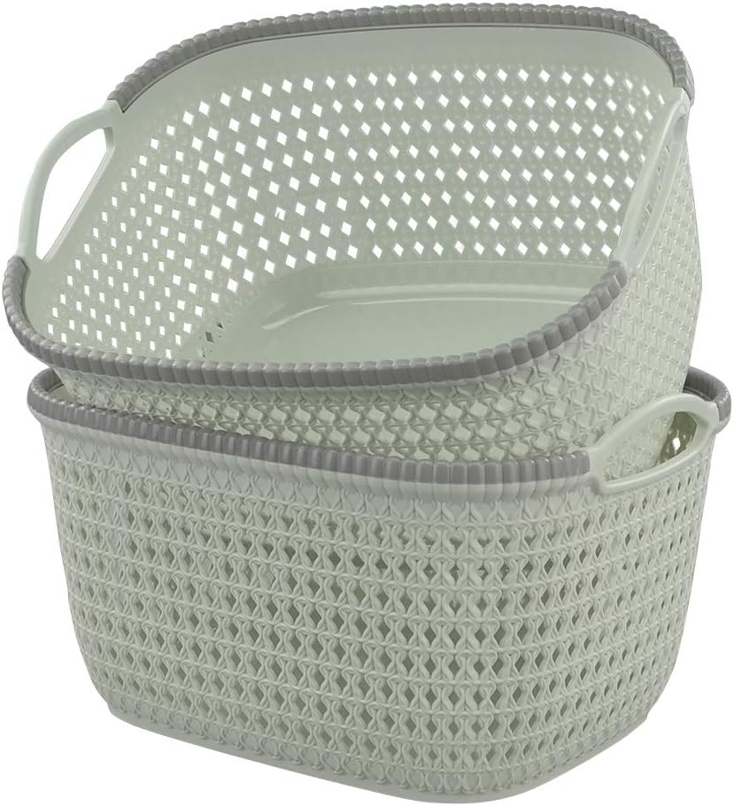 Mayish 17 Litre Green Large Plastic Storage Baskets with Handles, 2