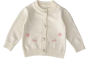 Newborn Baby Girls Cardigan Sweater Knit Embroidered Crewneck Shirt Infant Cute Buttons Breathable Long Sleeve Tops