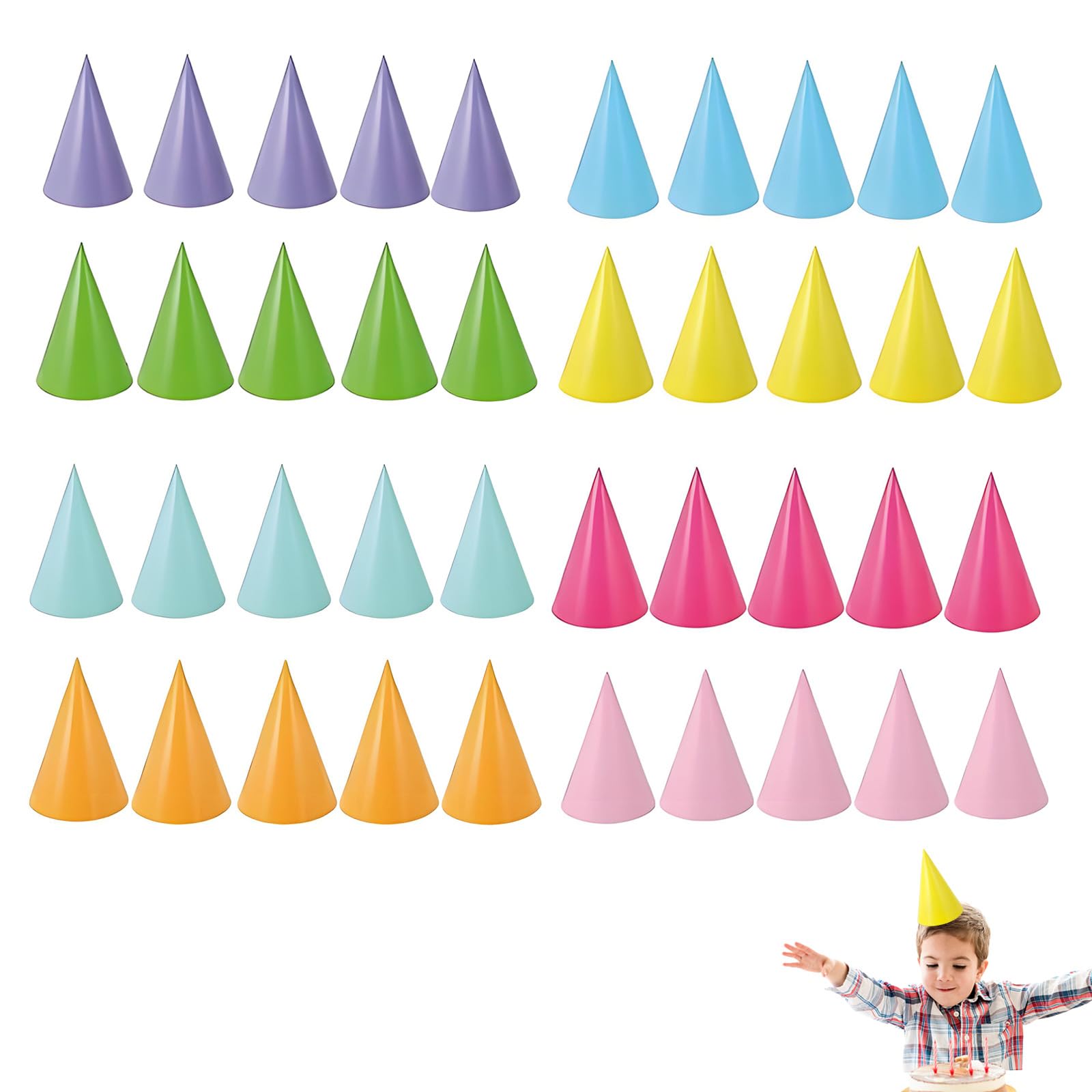 Syylqyr 40 PCS Party Hats, 8 Colorful Pastel Party Hats for Birthday Celebrations Festivals Photo Props and Decoration