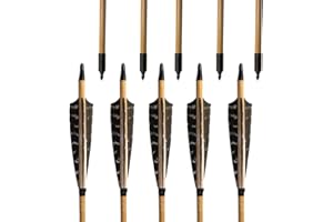 Archery Wooden Arrows, 32 inch Traditional Hunting Practice Target Arrow 5" Shield Shape Turkey Feathers Fletching Recurve Bo