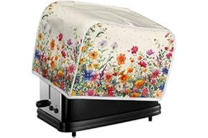 Daulesho Colorful Flower Bushes Toaster Cover 2|4 Slice, Cartoon Daisy Dahlia Kitchen Small Appliance Cover Watercolor Pastoral Style Dust and Fingerprint Protection, Machine Washable -S