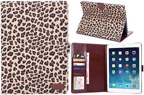 ETvalley Case Cover iPad Air 2 Case Luxury Multifunction Protective Ultra Lightweight Folding Flip Durable Premium Quality Case Cover for Apple iPad Air 2 Case Leopard Brown