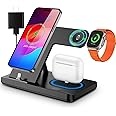 Charging Station for iPhone Multiple Devices, Foldable 3 in 1 Fast Charging Stand Dock for AirPods 3/2/1/Pro & iPhone 6-14 Series, Apple Watch Charger for Apple Watch Series with Adapter