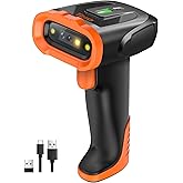 Tera Barcode Scanner Wireless Handheld: 1D 2D QR Li-Polymer 2200mAh, D5300 | 640*480 Global CMOS, BT 2.4G Wireless, USB Wired, Date &amp; Time, Prefix Suffix, Retail Warehouse Library School Office, Orange