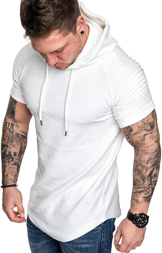 Sudadera de manga corta con capucha para hombre, plisada, con capucha, transpirable, cómoda Sudadera de manga corta con capucha para hombre, plisada, con capucha, transpirable, cómoda
