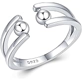LOVECOM Sterling Silver Anti Anxiety Rings For Women Fidget Beads Spinner Band Open Adjustable Stacking Spinning Worry Stress Relief Ring with Beads Jewelry Farthers Day Gifts from Daughter