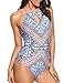 UniSweet Women's High Neck Halter Backless Keyhole One Piece Swimsuit