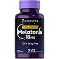 Carlyle Melatonin 10mg | 270 Tablets | with L-Theanine | Vegetarian, Non-GMO, Gluten Free Supplement