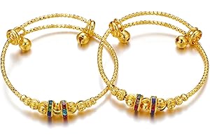 Ethlyn 2Pcs/Lot Kids Jewelry Gold Plated Adjustable Beads Bracelet Bangle Birthday Christmas Gifts for Girls 4years old