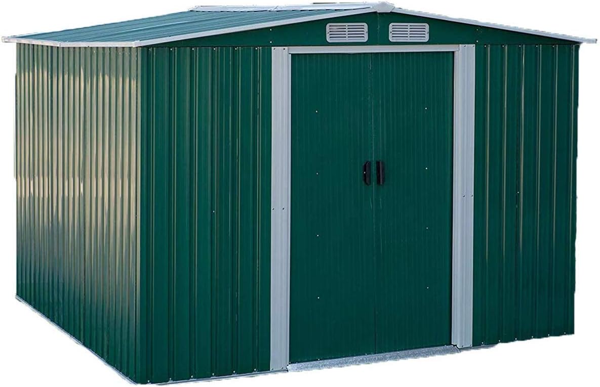 ORAF Mobile Outdoor Storage Shed Garden Tool House Iron Plate House w/Sliding Door Sturdy, Large Capacity, Removable High Safety House Warehouse 6' X 8' Ft,Green