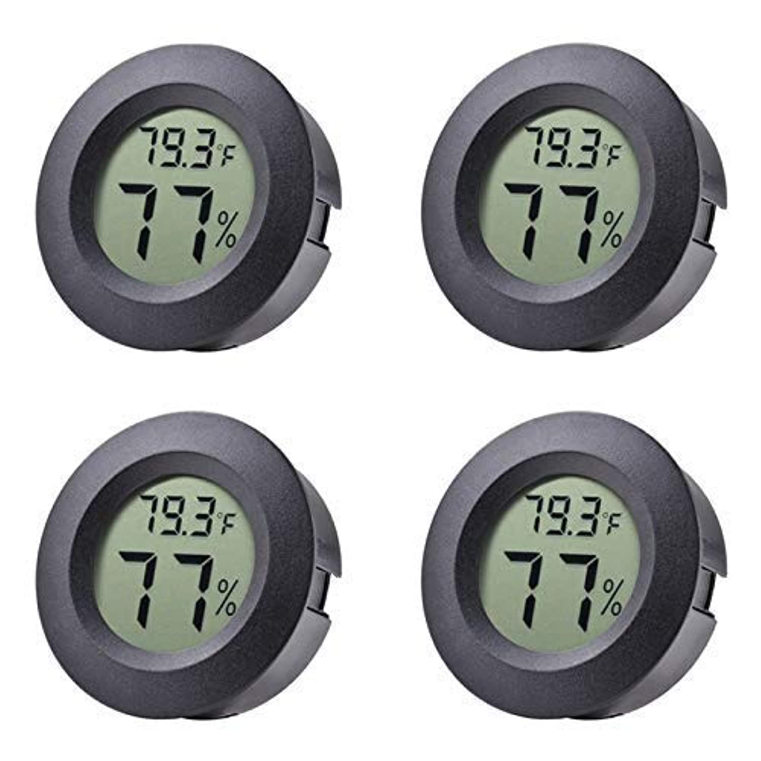 Veanic 4-Pack Mini Hygrometer Thermometer Fahrenheit or Celsius Meter Digital LCD Indoor Room Round Humidity Temperature Gauge for Home Greenhouse Babyroom Reptile Incubator