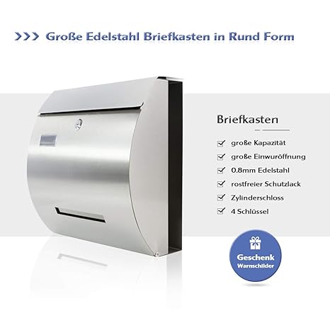 Edelstahl Briefkasten mit Zeitungsfach, A4 Einwurf-Format Postkasten Zeitungsbox,Edelstahl gebürstet, mit Sichtfenstern, Name