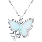 CUOKA MIRACLE Opal Butterfly Necklace for Women 925 Sterling Silver Dainty Cute Butterfly Charm Jewelry Delicate Pendant Butterfly Necklace Birthday Christmas Gift for Wife Girlfriend Mom Teen