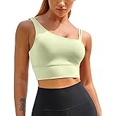MELYUM Longline Sports Bras for Women One Shoulder Workout Tank Tops with Built in Bra Supportive Crop Yoga Top Padded