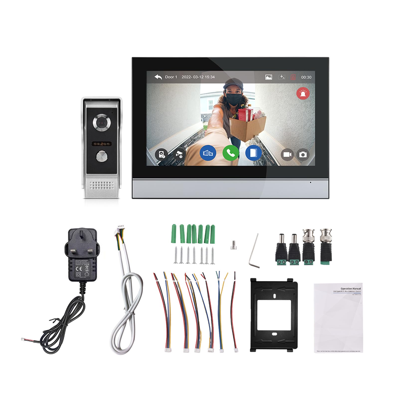 Swokely 1080P Wireless Video Doorbell Camera with Monitor TY APP WiFi 7 Inch Touch Screen Video Door Phone Camera Kits Dual-Way Intercom Electronic Photo Frame Function 8 Language