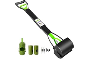ShinyDew 32" Pooper Scooper for Large Small Dogs with 30 Dog Poop Bags & Dispenser Attachment, Extra Long Handle Heavy Duty Poop Scoop, Foldable Dog Poop Picker Upper for Yard