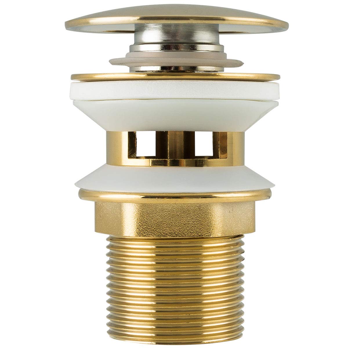 Basin Sink Waste Slotted Pop Up Click Clack Sprung Plug with Overflow for Bathroom Sink Tap Frap, Brushed Gold