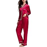Lonxu Silk Satin Womens Pajama Sets Button Down Sleepwear Loungewear XS~3XL