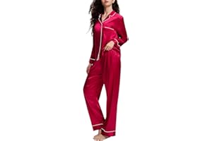Lonxu Silk Satin Womens Pajama Sets Button Down Sleepwear Loungewear XS~3XL