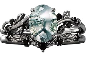 DONGHU Natural Moss Agate Engagement Ring for Women Pear/Hexagon/Kite/Princess Cut Gemstone Genuine Moss Agate Wedding Ring Set Bridal Ring Set 925 Sterling Silver 10K 14K 18K Gold Moss Rings for Women Size 4-12