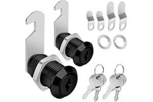 Pertinel Cam Lock Cabinet Locks Keyed Alike, Black Finish 3/4'' (Length) Cylinder Secure Files Drawers RV Storage Locks Replacement Set, Zinc Alloy (Black 3/4 Inch 2Pcs)