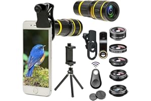 Godefa Cell Phone Camera Lens with Tripod+ Shutter Remote,6 in 1 18x Telephoto Zoom Lens/Wide Angle/Macro/Fisheye/Kaleidoscope/CPL, Clip-On lense Compatible for iPhone X 8 7 6s Plus, Samsung and More