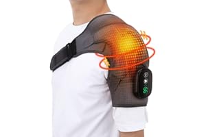 Heated Shoulder Wrap with Massager, Adjustable Brace with 3 Vibration Temperature Settings, LED Display