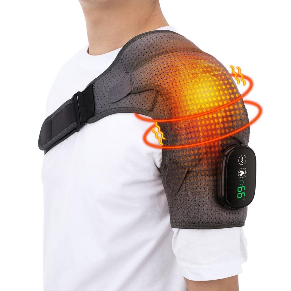 Heated Shoulder Wrap Brace Support with Vibration, Heating Electric Shoulder Wrap with Massage for Men and Women, 3 Modes Cordless Vibration Shoulder Pad Fits for Left or Right Shoulder