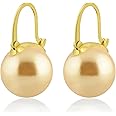 HUGE TOMATO 925 Sterling Silver Simulated Shell Pearl Earrings for Women Trendy, Big Pearl Drop Earrings Leverback Stud,14K Gold Plated Large Pearl Hoop Dangle Hypoallergenic Jewelry 14mm