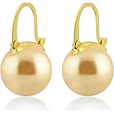 HUGE TOMATO 925 Sterling Silver Simulated Shell Pearl Earrings for Women Trendy, Big Pearl Drop Earrings Leverback Stud,18K Gold Plated Large Pearl Hoop Dangle Hypoallergenic Jewelry 14mm