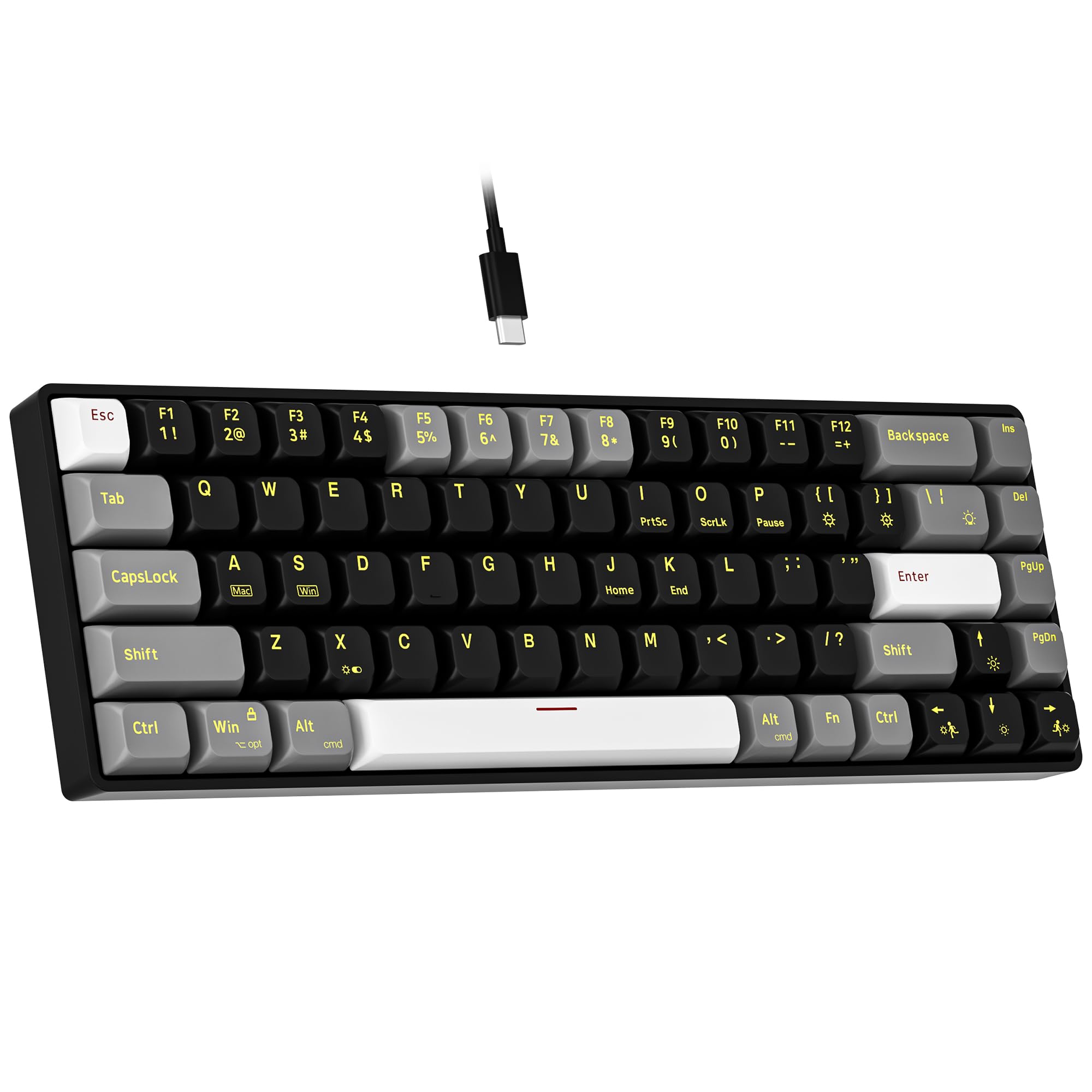 Newmen GM681 Mechanical Keyboard,68 Keys Compact USB 60% Custom LED Backlit Hot Swappable Small Mini Computer Gaming Mechanical Wired Keyboard for PC Gamer Win Mac,Black/White/Grey,Red Switch