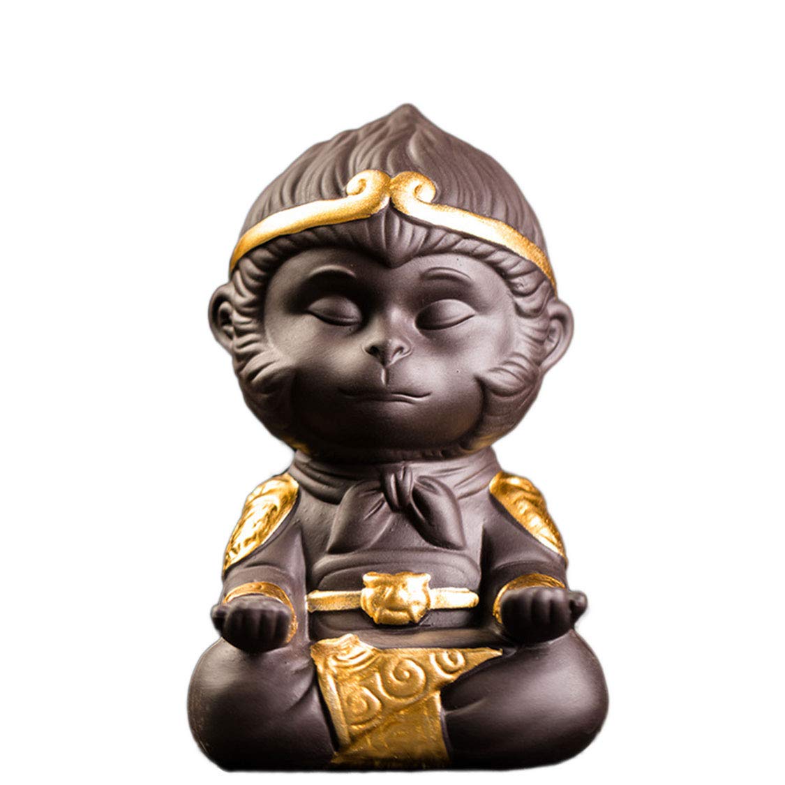 PAPIEEED Aquarium Fish Tank Decoration, Ceramic Desktop Ape-Meditation Sculpture Decor Zen Bonsai Ornament Carving - Calming Emotions Training