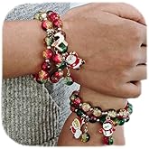 4pcs Christmas Crystal Beads Bracelet for Women Cute Snowman Santa Claus Reindeer Bracelets Set Sparkling Colorful Beads Stretch Bracelet Dainty Trendy Xmas Party Jewelry