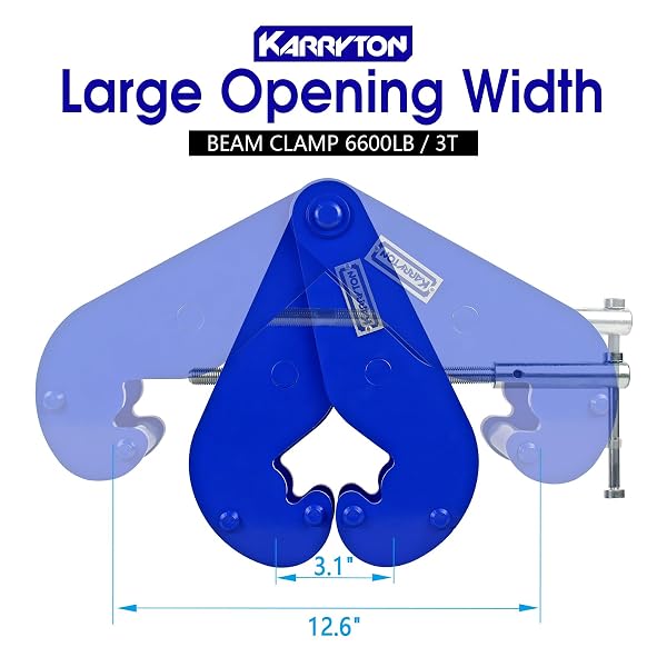 KARRYTON BEAM CLAMP 6600LB/3TON,FOR LIFTING & RIGGING, 3.1-12.6INCH BEAM FLANGE WIDTH I-BEAM LIFTING CLAMP HEAVY-DUTY LIFTING WITH HOIST FOR CONSTRUCTION,INDUSTRIAL,HOME AND GARAGE