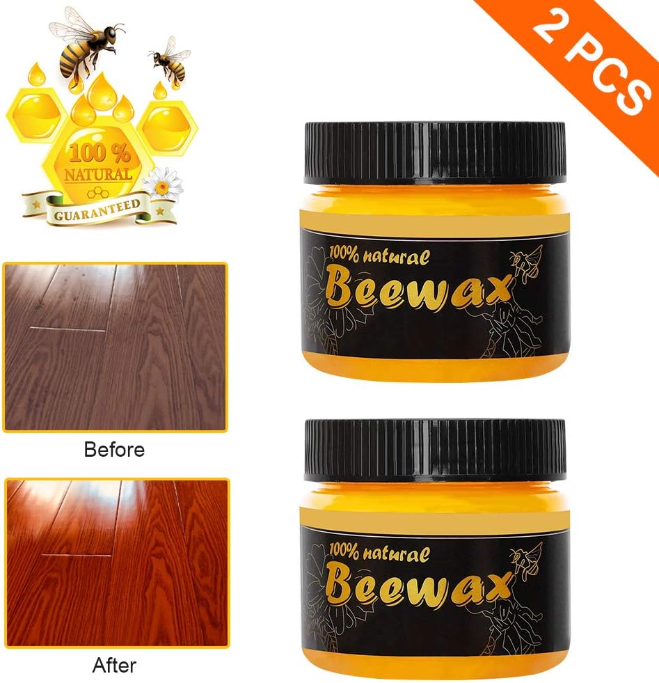 【2020 NEW】Wood Seasoning Beewax - Traditional Beeswax Polish for Wood and Furniture, Natural Unscented Beewax for Wood Cleaner for Furniture to Beautify and Protect, No Build-Up (2 Pack)