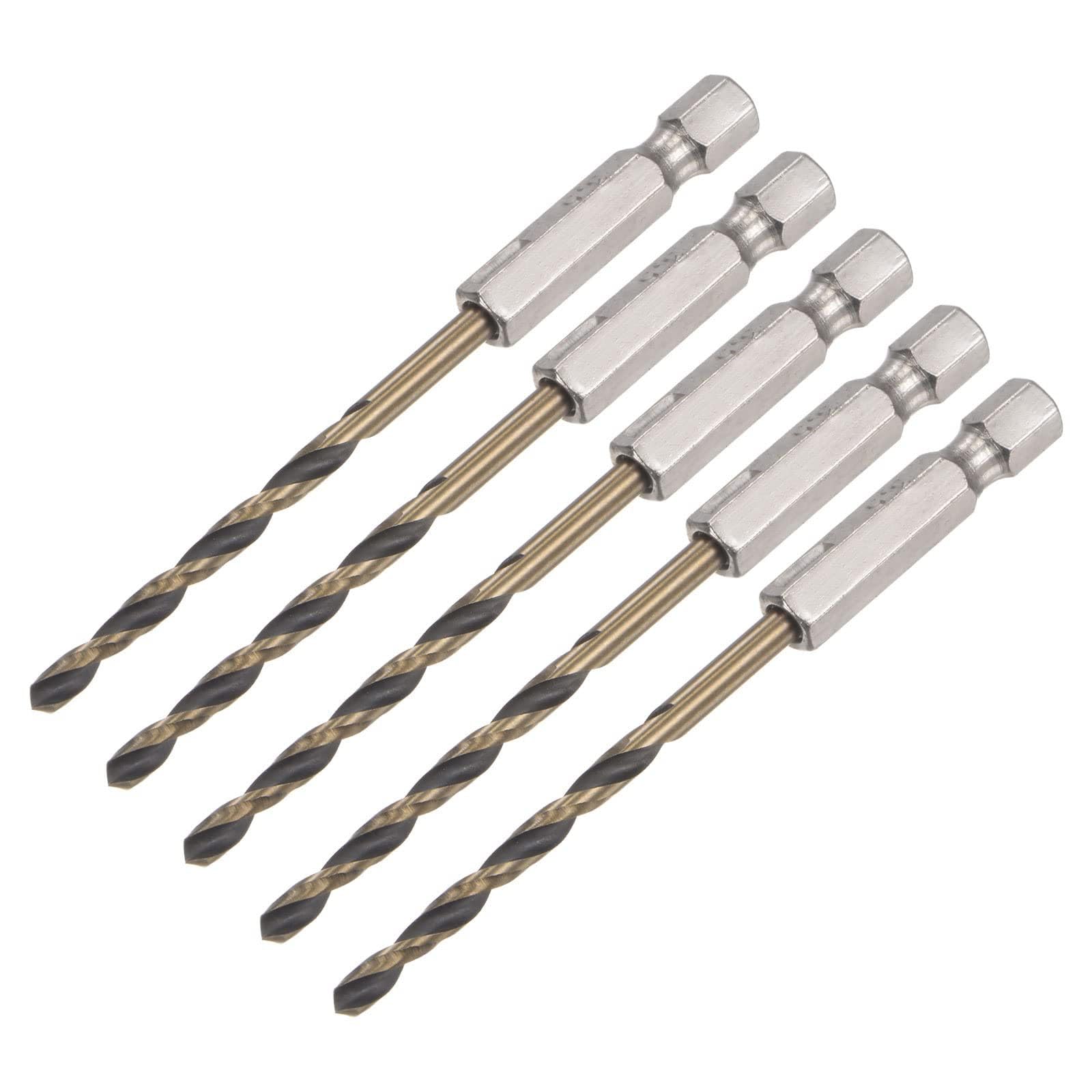 TA-VIGOR 5Pcs 3.5mm Hex Shank Twist Drill Bit Set, 1/4 Inch Shank HSS High Speed Steel Drill Bit Set Quick Change Twist Drill Bits for Woodworking, Plastic and Metal