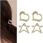 4 Pcs Hair Claws Gold-Colored Metal Small Heart-Shaped & Star-Shaped Hair Clips Suitable for Thick Thin Hair Strong Grip Y2K Style Claw-Shaped Clips Anti-Slip Suitable for Half Tied Hair