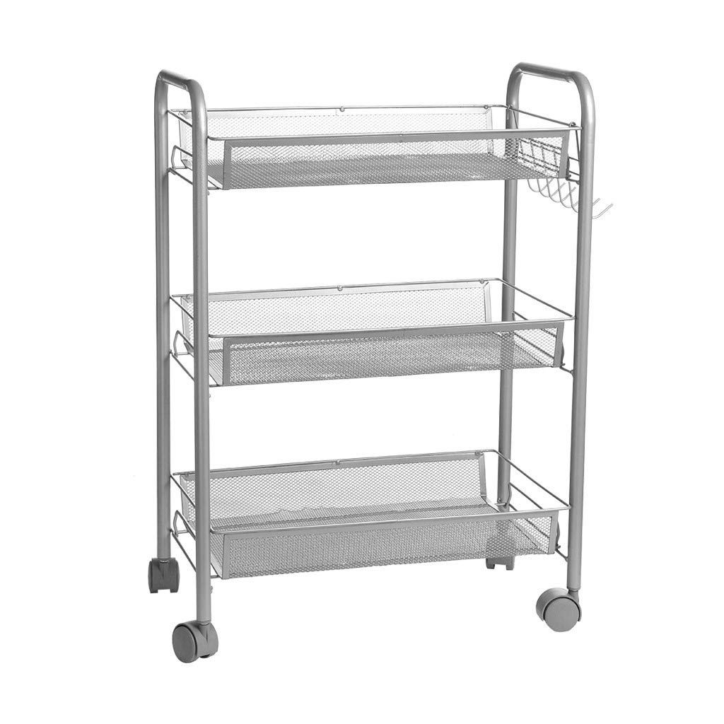 NszzJixo9 3-Tier Mesh Wire Basket Rolling Cart, Kitchen Storage with Mesh Basket Handles and Wheels for Bathroom, Kitchen, Office,Easy Assembly （Ship in USA ）