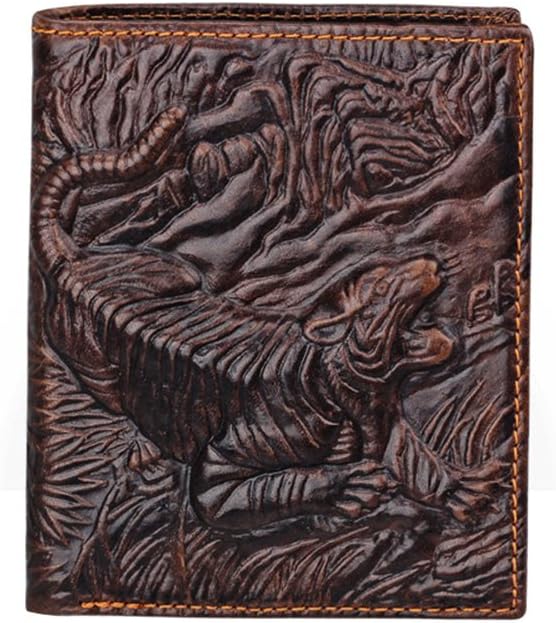 Mens Brown Genuine Leather Wallet with Credit Card Holder Tiger Pattern M