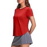 PINSPARK Workout Tops for Women UPF 50+ Yoga Shirts Short Sleeve Athletic Tops with Side Slits Running Gym Tee Top Loose Fit