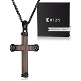 RTZN® Wooden Cross Necklace for Men – Premium Handcrafted Natural Ebony/Bubinga Mens Wood Cross Necklace Pendant with 3mm Stainless Steel Box Chain 22" + 2" Inch