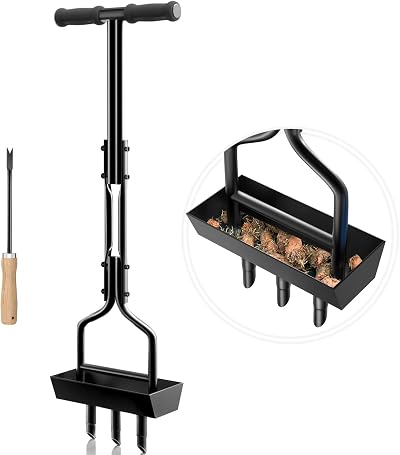 vanpein Lawn Aerator Coring Manual Hollow Tine Aerator with Core Box Black