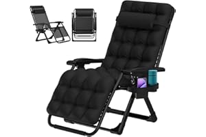 ZENPETIO Zero Gravity Lounge Chair, Outdoor Recliner Chair w/Detachable Cushion Cup Holder and Pillow, Portable Folding Anti Gravity Reclining Chair for Outdoor Camping Patio Lawn Pool, Black