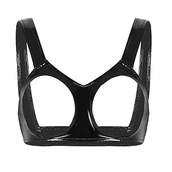 Agoky Damen offene Dessous Ouvert Träger BH Wetlook Bra Bustier Top sexy Kostüm Gogo Party Clubwear Reizwäsche