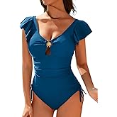 Aleumdr Womens Tummy Comtrol Swimsuits Slimming One Piece Bathing Suits Popular Swimsuit Shell Ruffle Swimwear