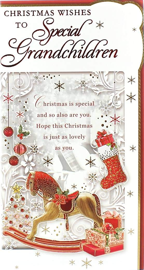 Grandchildren Christmas Card - Traditional Rocking Horse & Presents 9
