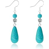 GLLBTPT Turquoise Dangle Earrings 925 Sterling Silver for Women Drop Earrings Boho Western Costume Jewelry for Women
