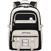 Cute Aesthetic Backpack for Women College Laptop Backpacks Kawaii Preppy Multiple Pockets Anti Theft Waterproof Large Daypack (Black)